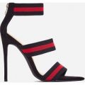 Katrina Red Elasticated Strap Pointed toe Heel In Black Faux Suede, Black
