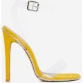 Keely Studded Perspex Heel In Yellow Faux Suede, Yellow