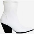 Kelsey Western Ankle Boot In White Faux Leather, White