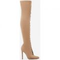 Kendrick Lace Up Long Boot In Nude Knit, Nude