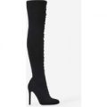 Kendrick Lace Up Long Boot In Black Knit, Black