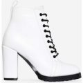 Kennedy Lace Up Platform Biker Boot In White Faux Leather, White