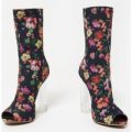 Kikee Perspex Peep Toe Ankle Boot In Floral Print Lycra, Black