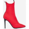Kiko Pointed Toe Ankle Sock Boot In Red Lycra, Red