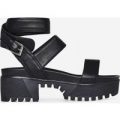 Kira Chunky Sandal In Black Faux Leather, Black