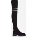 Koby Knitted Over The Knee Long Boot In Black Faux Suede, Black
