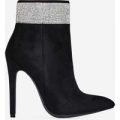 Hampton Crystal Detail Ankle Boot In Black Faux Suede, Black