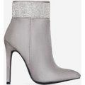 Hampton Crystal Detail Ankle Boot In Grey Faux Suede, Grey