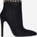 Kori Studded Detail Ankle Boot In Black Faux Suede, Black