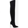 Krystal Pearl Detail Thigh High Long Boot In Black Faux Suede, Black