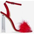 Kyra Fluffy Perspex Heel In Red Faux Suede, Red