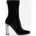 Rei Perspex Heel Ankle Boot In Black Patent, Black
