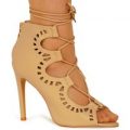 Oprah Nude Faux Leather Cut Out Lace Up Heels, Nude