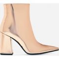 Larna Pointed Toe Ankle Boot In Metallic Rose Gold Faux Leather, Rose Gold