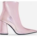 Larna Pointed Toe Ankle Boot In Metallic Pink Faux Leather, Pink