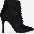 Presley Lace Up Ankle Boot In Black Faux Suede, Black