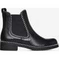 Swinton Studded Detail Ankle Boot In Black Faux Leather, Black