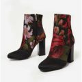 Leighton Black Floral Print Ankle Boot, Black