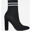 Libbie Striped Sock Boot In Black Knit, Black