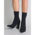 Libby Flared Heel Sock Fit Ankle Boots Stretch, Black