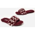 Lidia Pearl Slider In Maroon Faux Shearling, Red