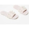 Lidia Pearl Slider In Light Pink Faux Shearling, Pink