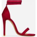 Lilo Lace Up Barely There Heel In Red Faux Suede, Red