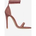 Lilo Lace Up Barely There Heel In Blush Faux Suede, Pink