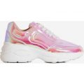 Limitless Chunky Trainer In Metallic Pink Patent, Pink