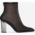 Lissy Perspex Block Heel Ankle Boot In Black Faux Leather, Black