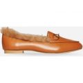 Lori Faux Fur Lined Loafer In Tan Faux Leather, Brown