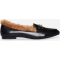 Lori Faux Fur Lined Loafer In Black Faux Leather, Black
