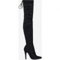 Portia Over The Knee Long Boot In Black Faux Suede, Black