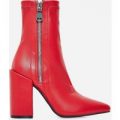 Lucian Block Heel Ankle Boot I Red Faux Leather, Red