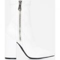 Lucian Block Heel Ankle Boot In White Faux Leather, White