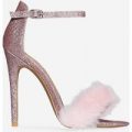 Lucia Faux Fur Heel In Pink Glitter, Pink
