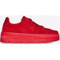 Lucille Platform Trainer In Red Faux Suede, Red