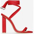 Janna Lace Up Block Heel In Red Faux Suede, Red