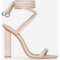 Janna Lace Up Block Heel In Nude Faux Suede, Nude