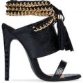 Lula Chain Lace Up Heel In Black Croc Faux Leather, Black