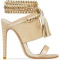 Lula Chain Lace Up Heel In Nude Croc Faux Leather, Nude