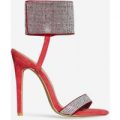Lyla Diamante Strap Heel In Red Faux Suede, Red