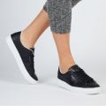 Felice Croc Print Lace Up Trainer in Black Faux Leather, Black