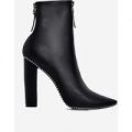 Mabel Studded Detail Block Heel Ankle Boot In Black Faux Leather, Black