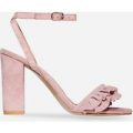 Macey Frill Detail Block Heel In Blush Faux Suede, Pink
