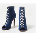 Mada Lace Up Ankle Boot In Mid Blue Denim, Blue