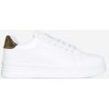 Maha Trainer With Gold Heel Tab In White Faux Leather, White