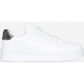 Maha Trainer With Silver Heel Tab In White Faux Leather, White