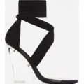 Mai Perspex Wedge Lace Up Heel In Black Faux Suede, Black