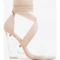 Mai Perspex Wedge Lace Up Heel In Nude Faux Suede, Nude